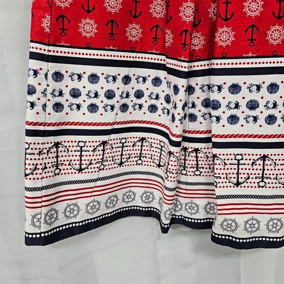 Charter Club Red Nautical Skirt Pleated Anchor Crab Shell Beach A-Line Preppy 10 - Picture 4 of 12